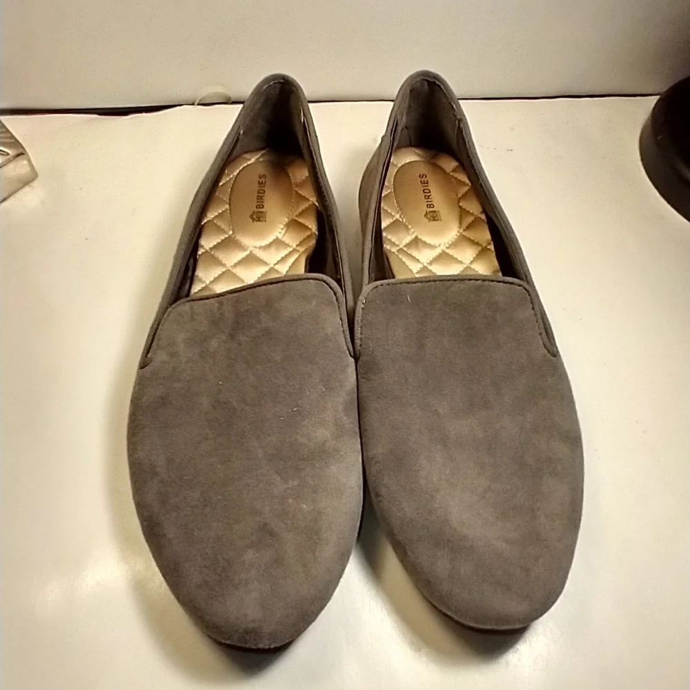 Birdies The Starling Gray Suede Leather Slip On Loafers Shoes Women's sz 9.